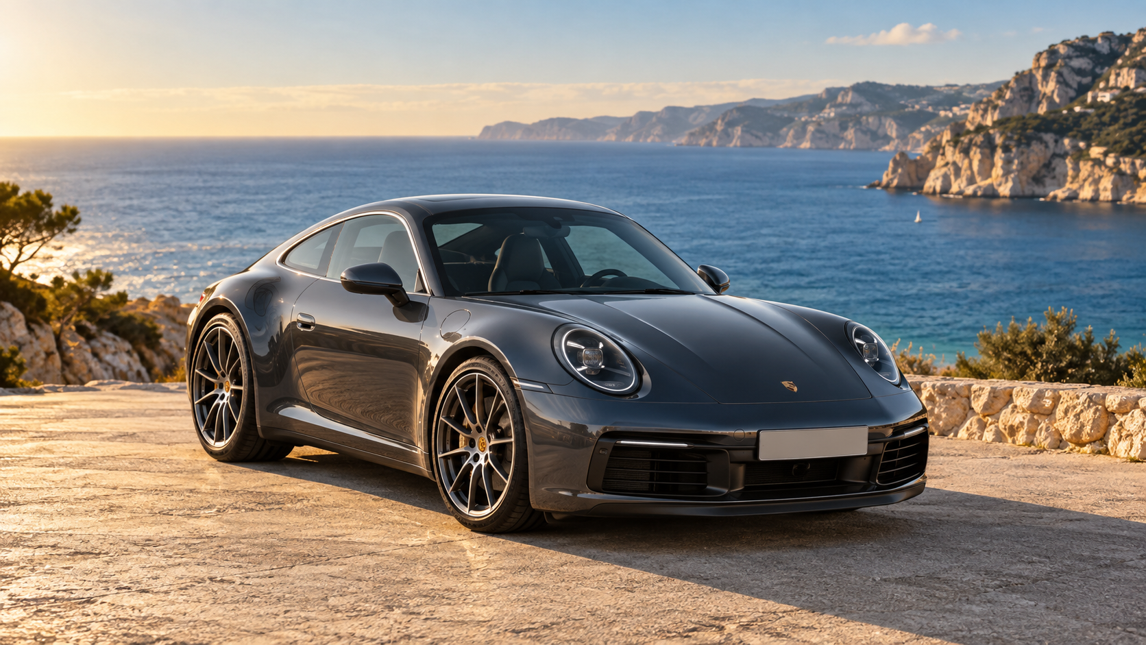 Porsche 911 shown in the illustrative coastal fleet